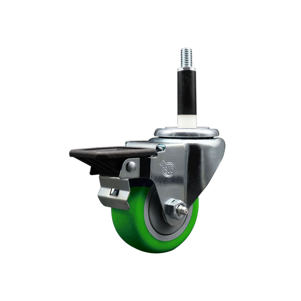 SCC-EX20S314-PPUB-GRN-PLB-78 Polyurethane Expanding Stem Swivel Caster with 3 in. Green Wheel & 0.87 in. Stem & Posi Locking Brake