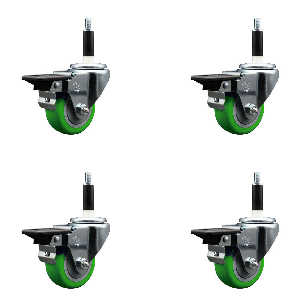 SCC-EX20S314-PPUB-GRN-PLB-78-4 Polyurethane Swivel Expanding Stem Caster with 3 in. Green Wheels & 0.87 in. Stems - Set of 4