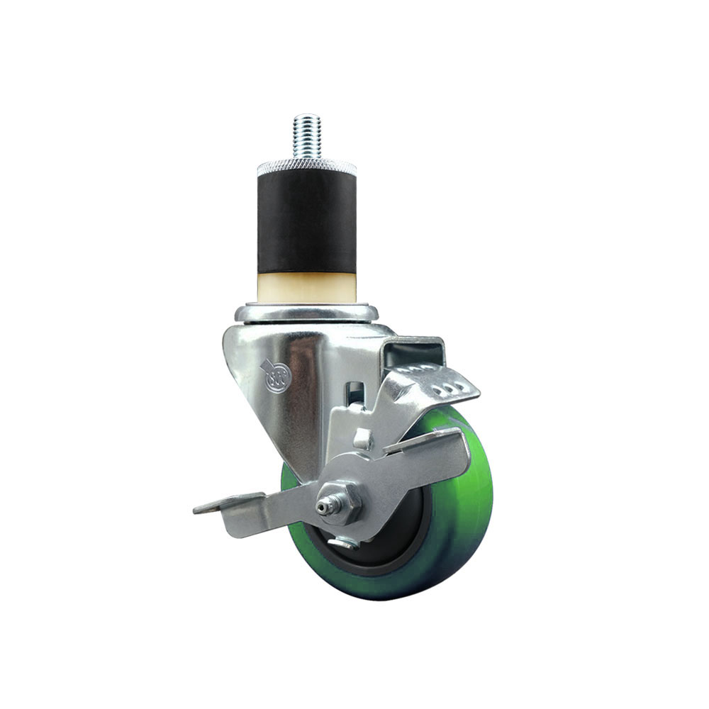 SCC-EX20S314-PPUB-GRN-TLB-178 Polyurethane Expanding Stem Swivel Caster with 3 in. Green Wheel & 1.87 in. Stem & Top Locking Brake