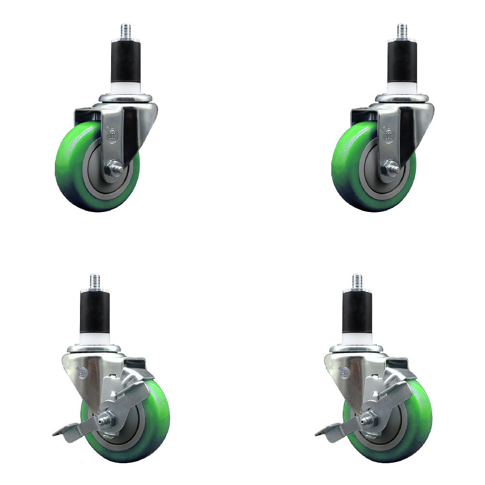 SCC-EX20S3514-PPUB-GRN-2-TLB-2-112 Polyurethane Swivel Expanding Stem Caster with 3.5 in. Green Wheels & 1.5 in. Stems - Set of 4