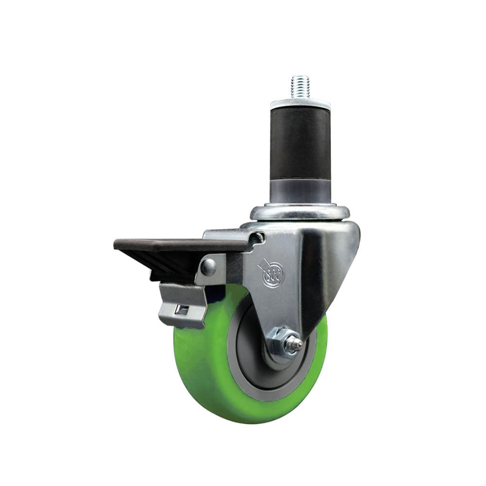 SCC-EX20S3514-PPUB-GRN-PLB-158 Polyurethane Expanding Stem Swivel Caster with 3.5 in. Green Wheel & 1.63 in. Stem & Posi Locking Brake