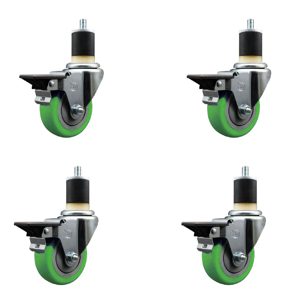 SCC-EX20S3514-PPUB-GRN-PLB-178-4 Polyurethane Swivel Expanding Stem Caster with 3.5 in. Green Wheels & 1.87 in. Stems - Set of 4