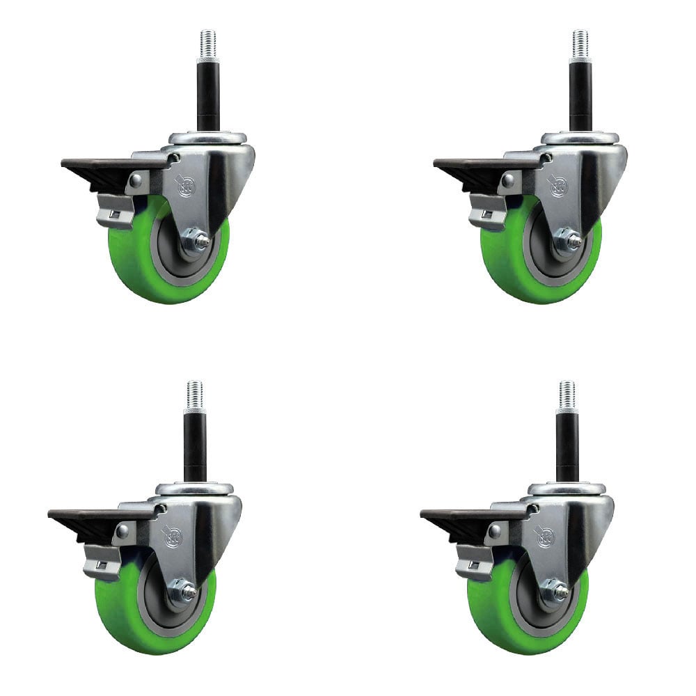 SCC-EX20S3514-PPUB-GRN-PLB-34-4 Polyurethane Swivel Expanding Stem Caster with 3.5 in. Green Wheels & 0.75 in. Stems - Set of 4