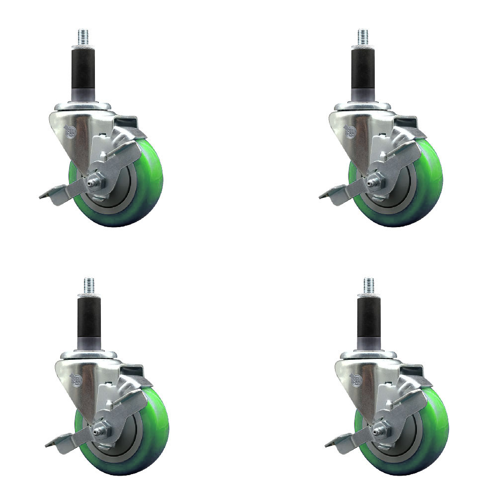 SCC-EX20S3514-PPUB-GRN-TLB-118-4 Polyurethane Swivel Expanding Stem Caster with 3.5 in. Green Wheels & 1.13 in. Stems - Set of 4