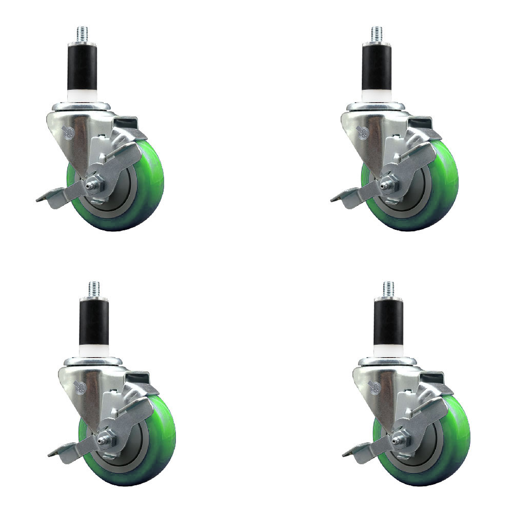 SCC-EX20S3514-PPUB-GRN-TLB-138-4 Polyurethane Swivel Expanding Stem Caster with 3.5 in. Green Wheels & 1.38 in. Stems - Set of 4