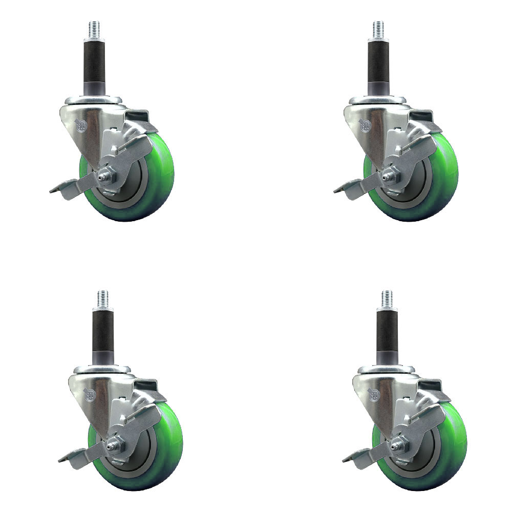 SCC-EX20S3514-PPUB-GRN-TLB-1-4 Polyurethane Swivel Expanding Stem Caster with 3.5 in. Green Wheels & 1 in. Stems - Set of 4
