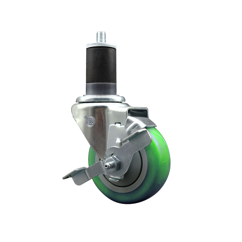 SCC-EX20S3514-PPUB-GRN-TLB-158 Polyurethane Expanding Stem Swivel Caster with 3.5 in. Green Wheel & 1.63 in. Stem & Top Locking Brake