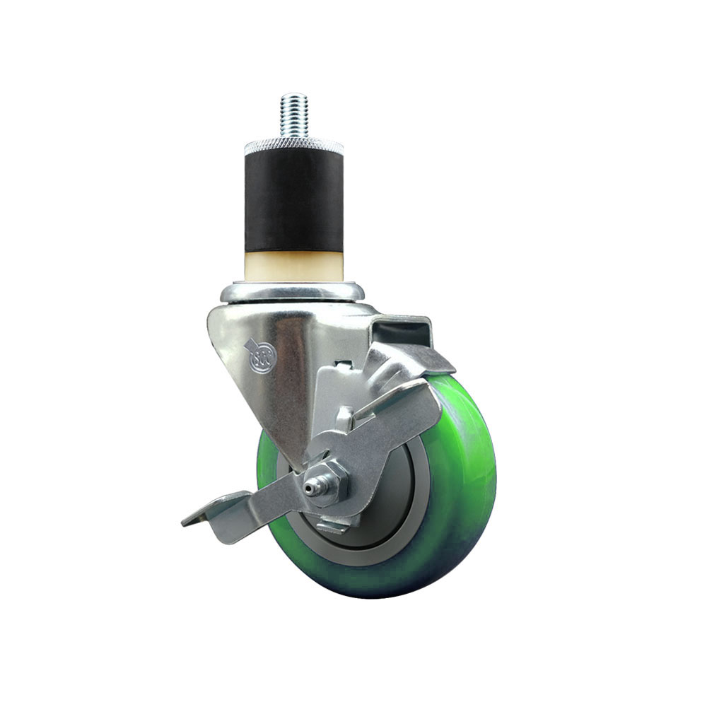 SCC-EX20S3514-PPUB-GRN-TLB-178 Polyurethane Expanding Stem Swivel Caster with 3.5 in. Green Wheel & 1.87 in. Stem & Top Locking Brake