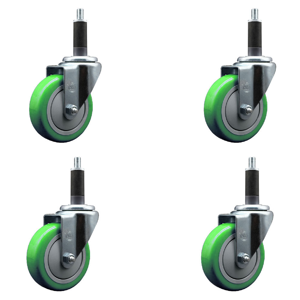 SCC-EX20S414-PPUB-GRN-1-4 Polyurethane Swivel Expanding Stem Caster with 4 in. Green Wheels & 1 in. Stems - Set of 4