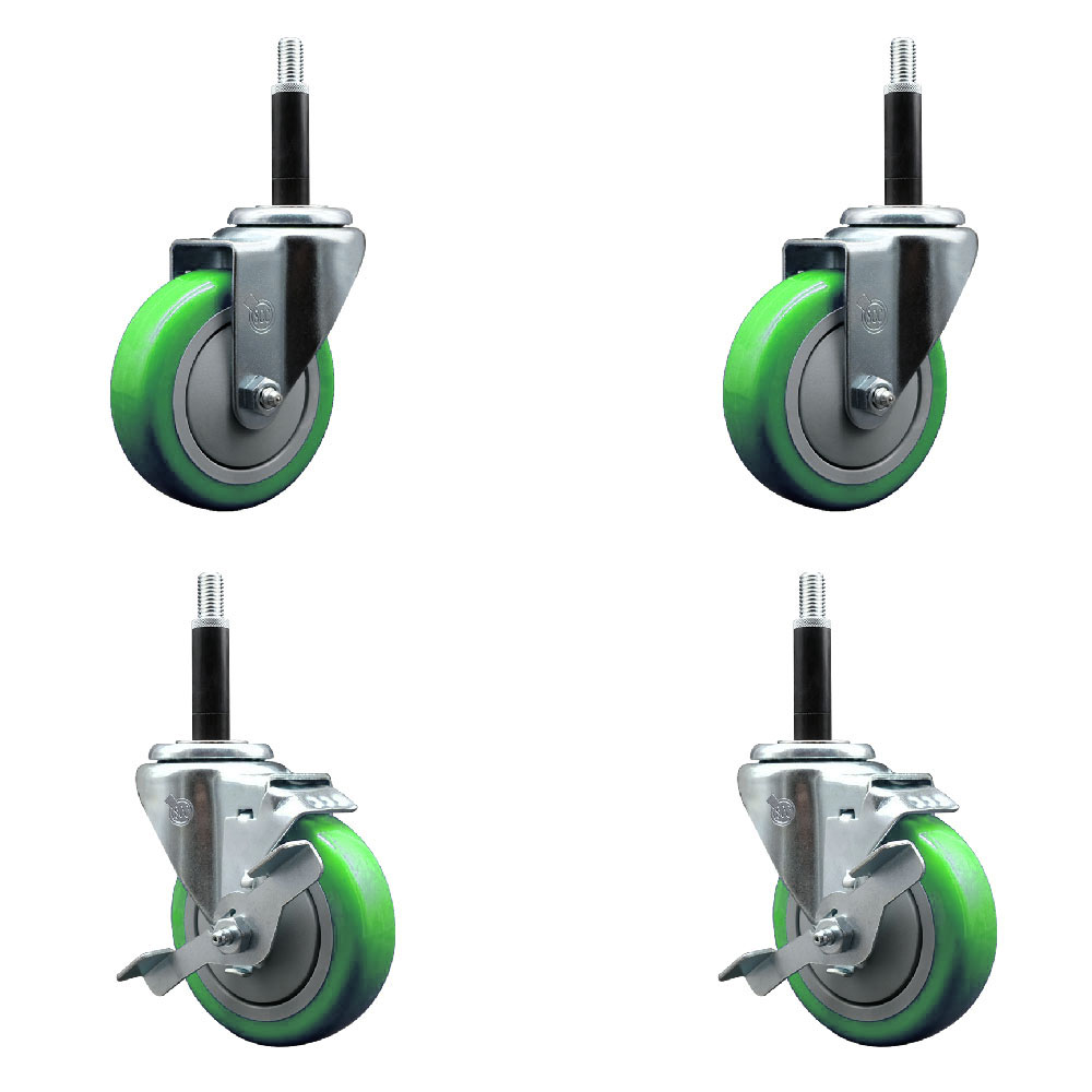 SCC-EX20S414-PPUB-GRN-2-TLB-2-34 Polyurethane Swivel Expanding Stem Caster with 4 in. Green Wheels & 0.75 in. Stems - Set of 4