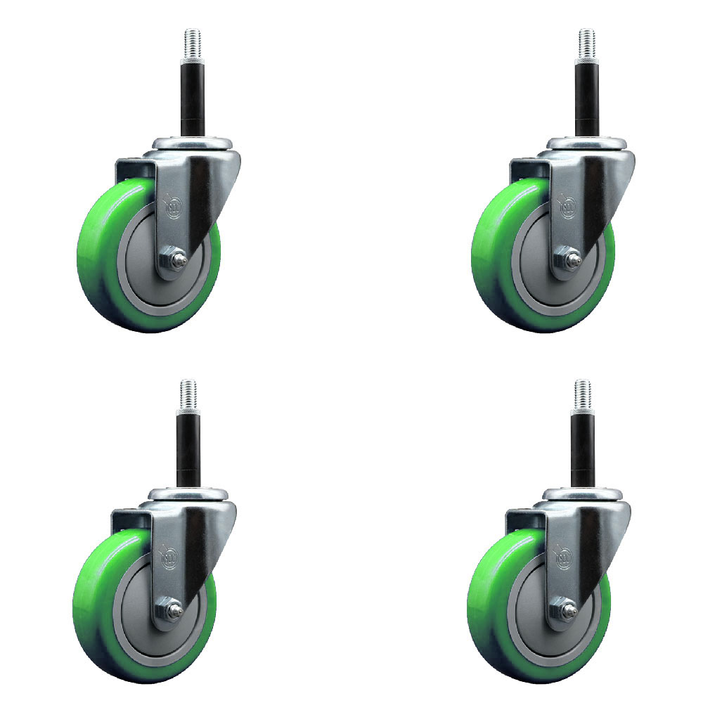 SCC-EX20S414-PPUB-GRN-34-4 Polyurethane Swivel Expanding Stem Caster with 4 in. Green Wheels & 0.75 in. Stems - Set of 4