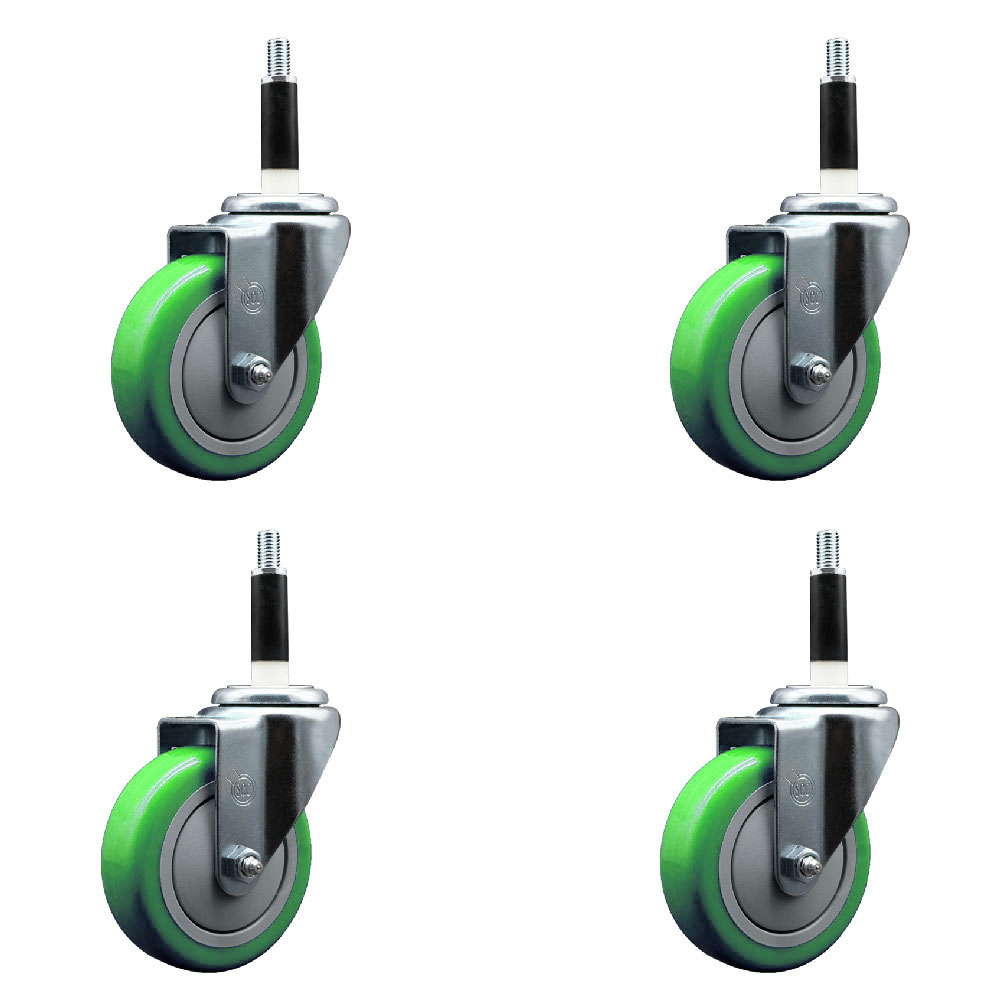 SCC-EX20S414-PPUB-GRN-78-4 Polyurethane Swivel Expanding Stem Caster with 4 in. Green Wheels & 0.87 in. Stems - Set of 4