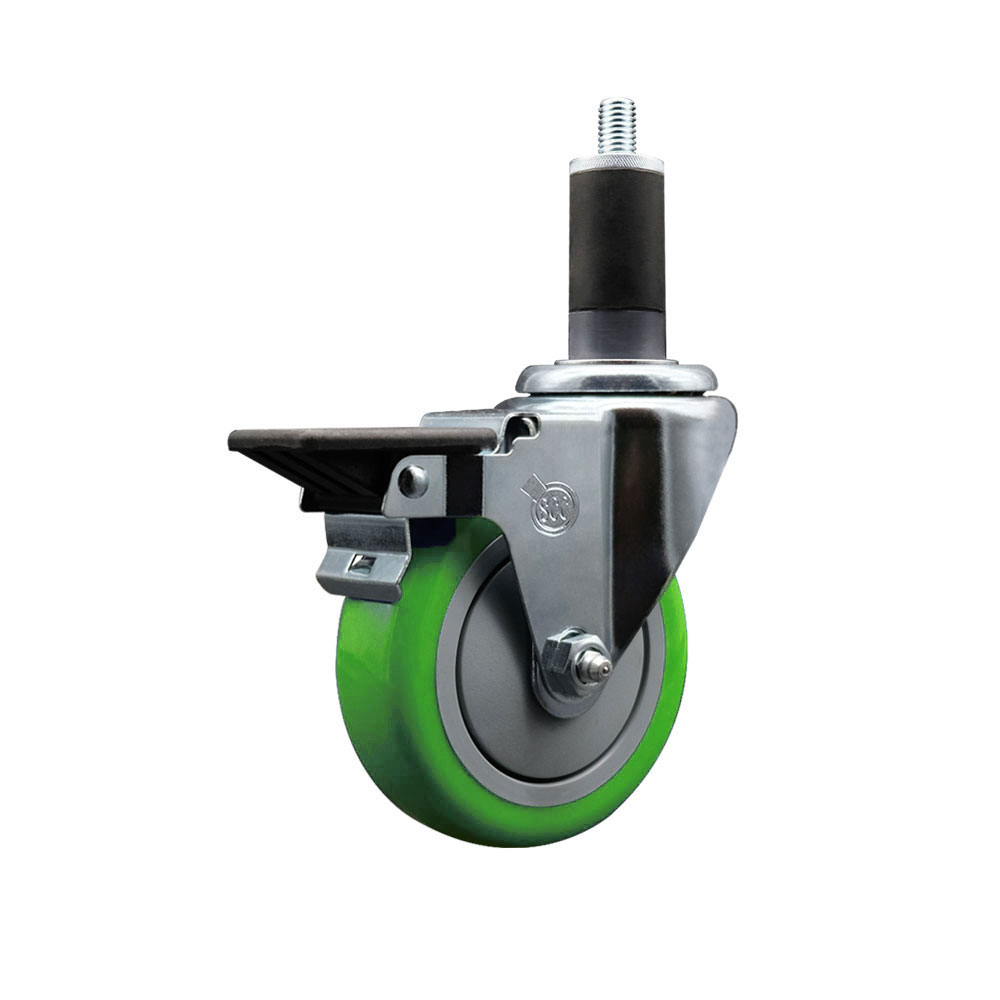 SCC-EX20S414-PPUB-GRN-PLB-114 Polyurethane Expanding Stem Swivel Caster with 4 in. Green Wheel & 1.25 in. Stem & Posi Locking Brake