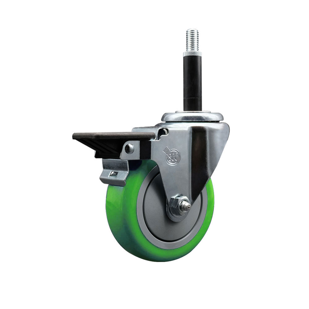 SCC-EX20S414-PPUB-GRN-PLB-34 Polyurethane Expanding Stem Swivel Caster with 4 in. Green Wheel & 0.75 in. Stem & Posi Locking Brake
