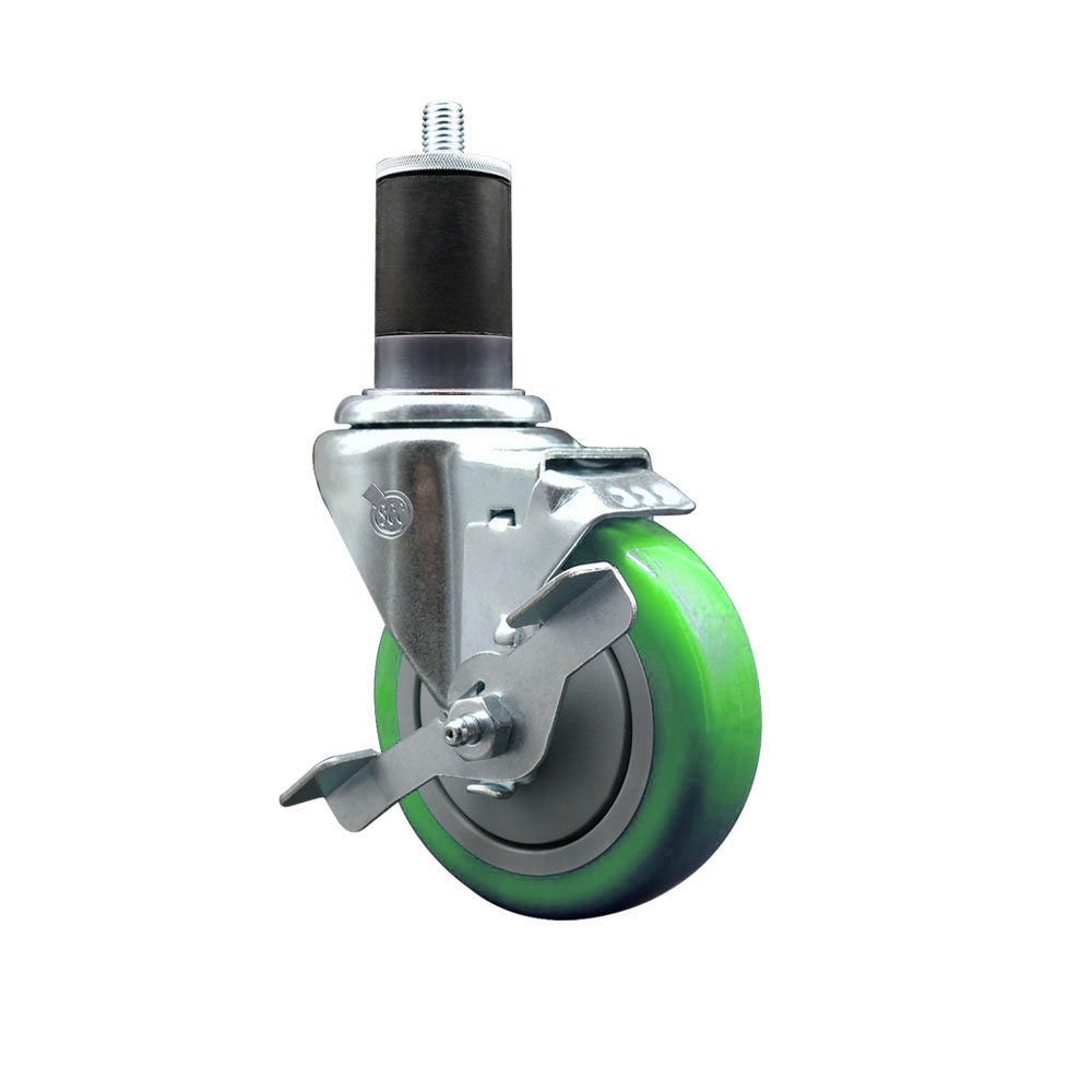 SCC-EX20S414-PPUB-GRN-TLB-158 Polyurethane Expanding Stem Swivel Caster with 4 in. Green Wheel & 1.63 in. Stem & Top Locking Brake