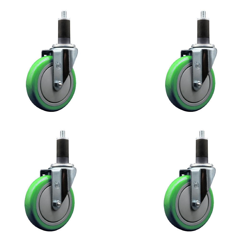 SCC-EX20S514-PPUB-GRN-114-4 Polyurethane Swivel Expanding Stem Caster with 5 in. Green Wheels & 1.25 in. Stems - Set of 4