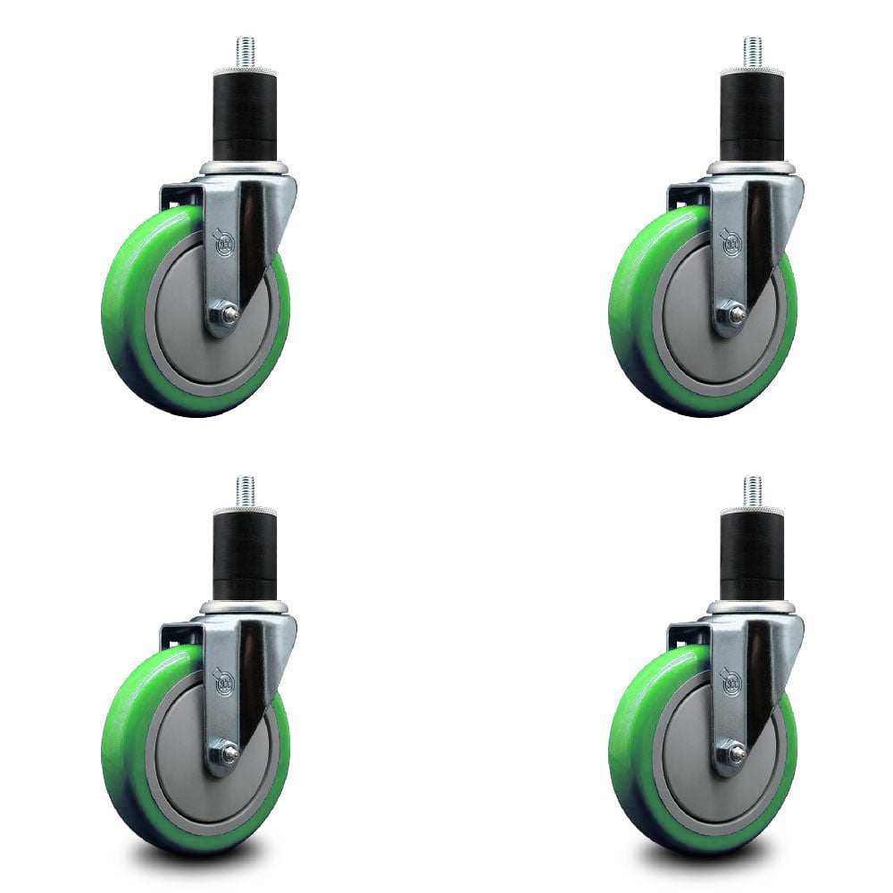 SCC-EX20S514-PPUB-GRN-134-4 Polyurethane Swivel Expanding Stem Caster with 5 in. Green Wheels & 1.75 in. Stems - Set of 4