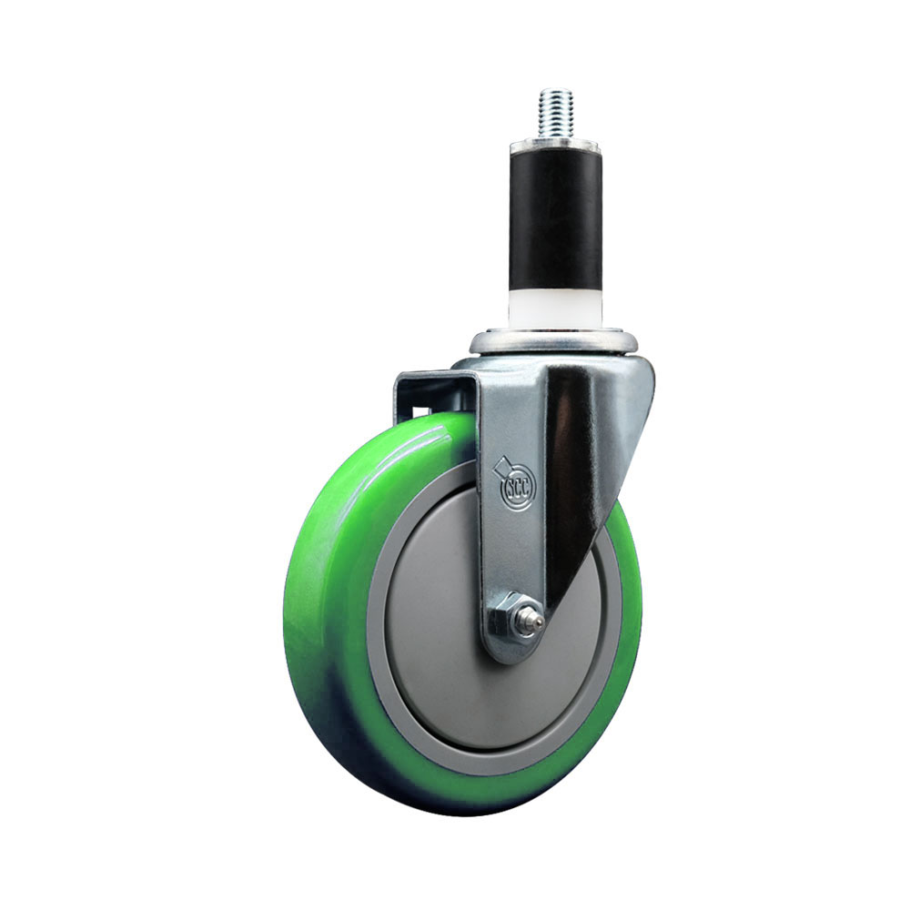 SCC-EX20S514-PPUB-GRN-138 Polyurethane Expanding Stem Swivel Caster with 5 in. Green Wheel & 1.38 in. Stem
