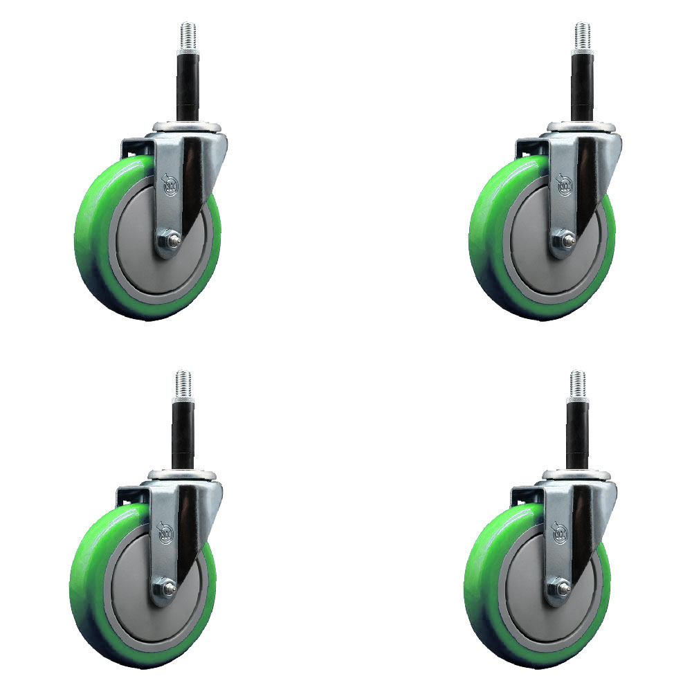 SCC-EX20S514-PPUB-GRN-34-4 Polyurethane Swivel Expanding Stem Caster with 5 in. Green Wheels & 0.75 in. Stems - Set of 4