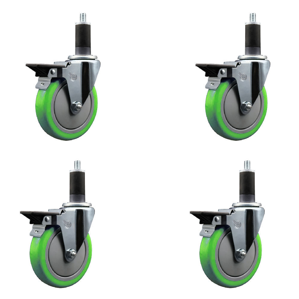 SCC-EX20S514-PPUB-GRN-PLB-114-4 Polyurethane Swivel Expanding Stem Caster with 5 in. Green Wheels & 1.25 in. Stems - Set of 4