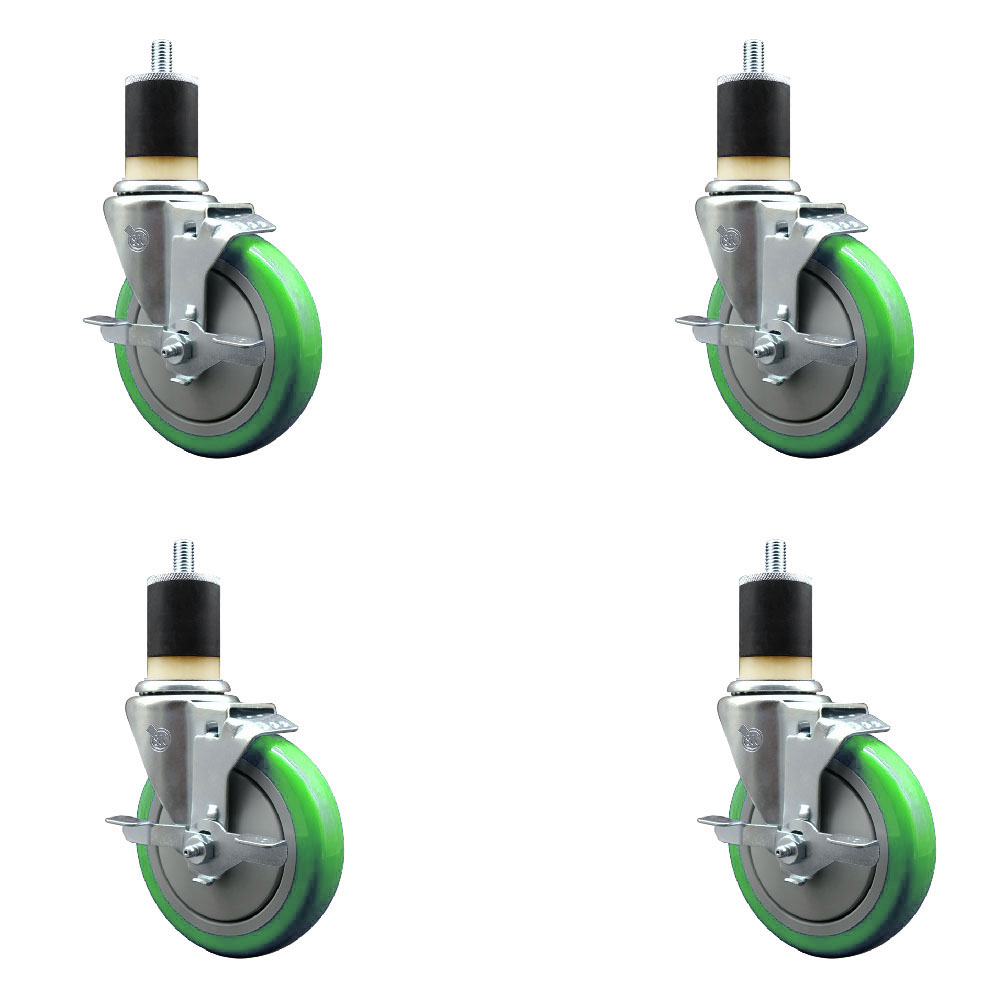 SCC-EX20S514-PPUB-GRN-TLB-178-4 Polyurethane Swivel Expanding Stem Caster with 5 in. Green Wheels & 1.87 in. Stems - Set of 4