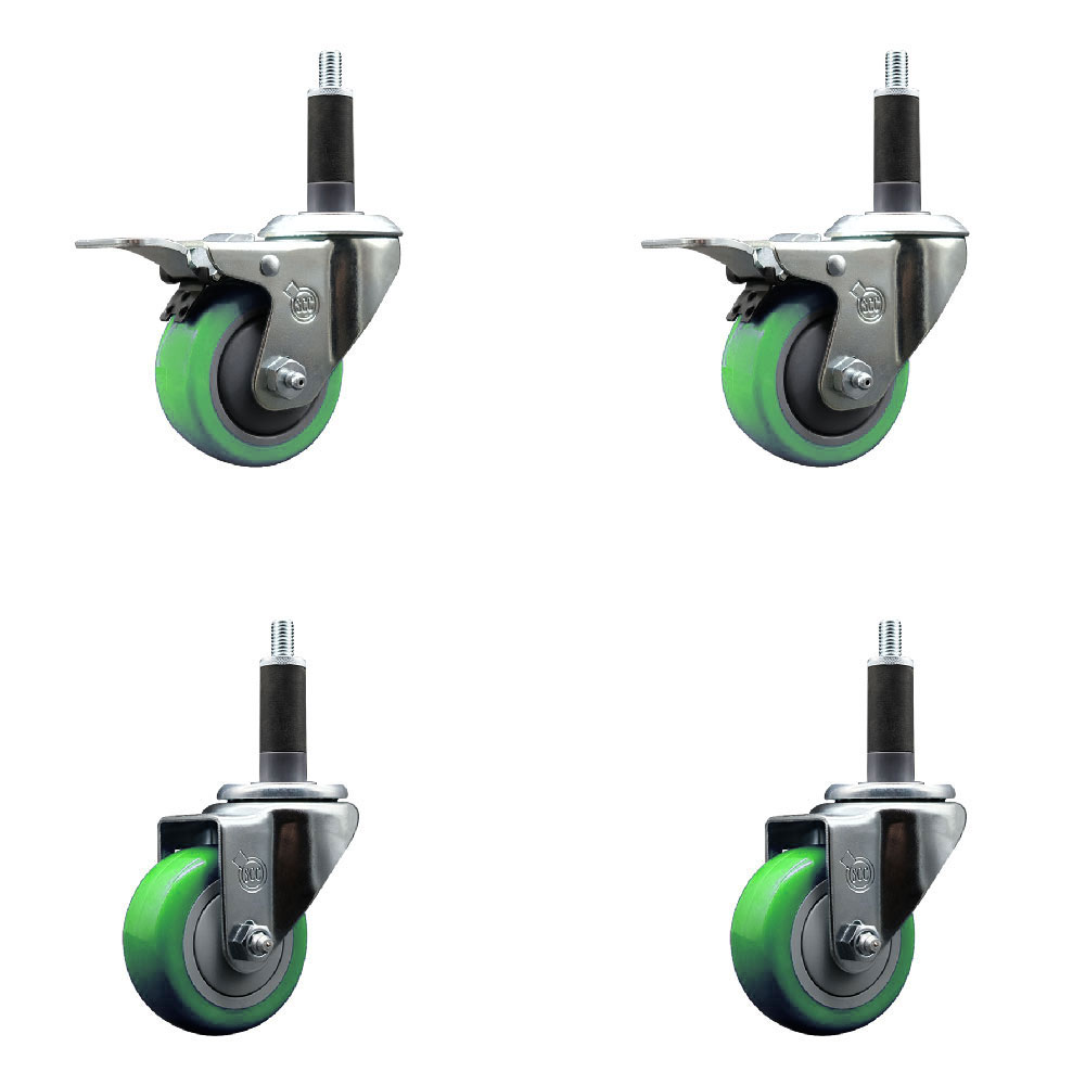 SCC-EXTTL20S314-PPUB-GRN-2-S-2-1 Polyurethane Swivel Expanding Stem Caster with 3 in. Green Wheels & 1 in. Stems - Set of 4