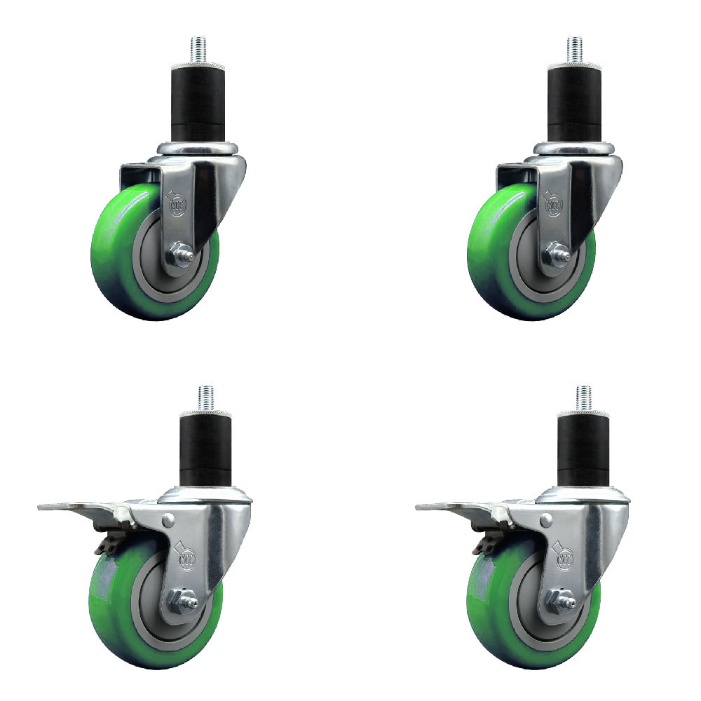 SCC-EXTTL20S3514-PPUB-GRN-2-S-2-134 Polyurethane Swivel Expanding Stem Caster with 3.5 in. Green Wheels & 1.75 in. Stems - Set of 4