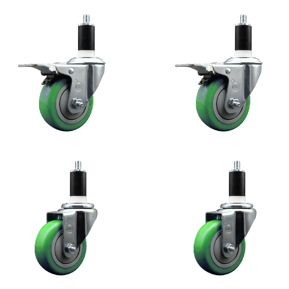 SCC-EXTTL20S3514-PPUB-GRN-2-S-2-138 Polyurethane Swivel Expanding Stem Caster with 3.5 in. Green Wheels & 1.38 in. Stems - Set of 4