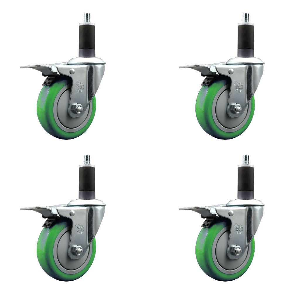 SCC-EXTTL20S414-PPUB-GRN-114-4 Polyurethane Swivel Expanding Stem Caster with 4 in. Green Wheels & 1.25 in. Stems - Set of 4