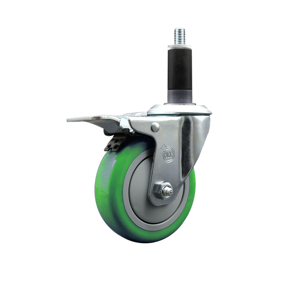 SCC-EXTTL20S414-PPUB-GRN-118 Polyurethane Expanding Stem Swivel Caster with 4 in. Green Wheel & 1.13 in. Stem & Total Locking Brake