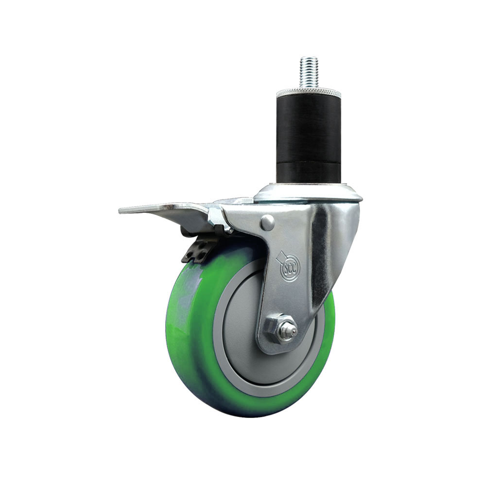 SCC-EXTTL20S414-PPUB-GRN-134 Polyurethane Expanding Stem Swivel Caster with 4 in. Green Wheel & 1.75 in. Stem & Total Locking Brake
