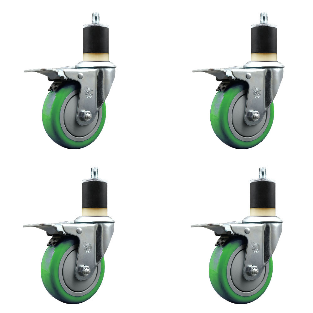 SCC-EXTTL20S414-PPUB-GRN-178-4 Polyurethane Swivel Expanding Stem Caster with 4 in. Green Wheels & 1.87 in. Stems - Set of 4
