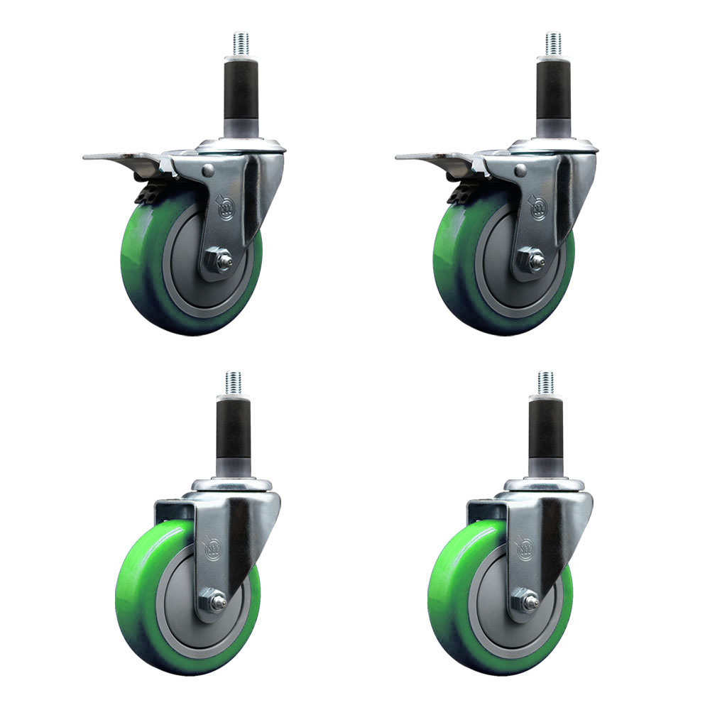 SCC-EXTTL20S414-PPUB-GRN-2-S-2-118 Polyurethane Swivel Expanding Stem Caster with 4 in. Green Wheels & 1.13 in. Stems - Set of 4
