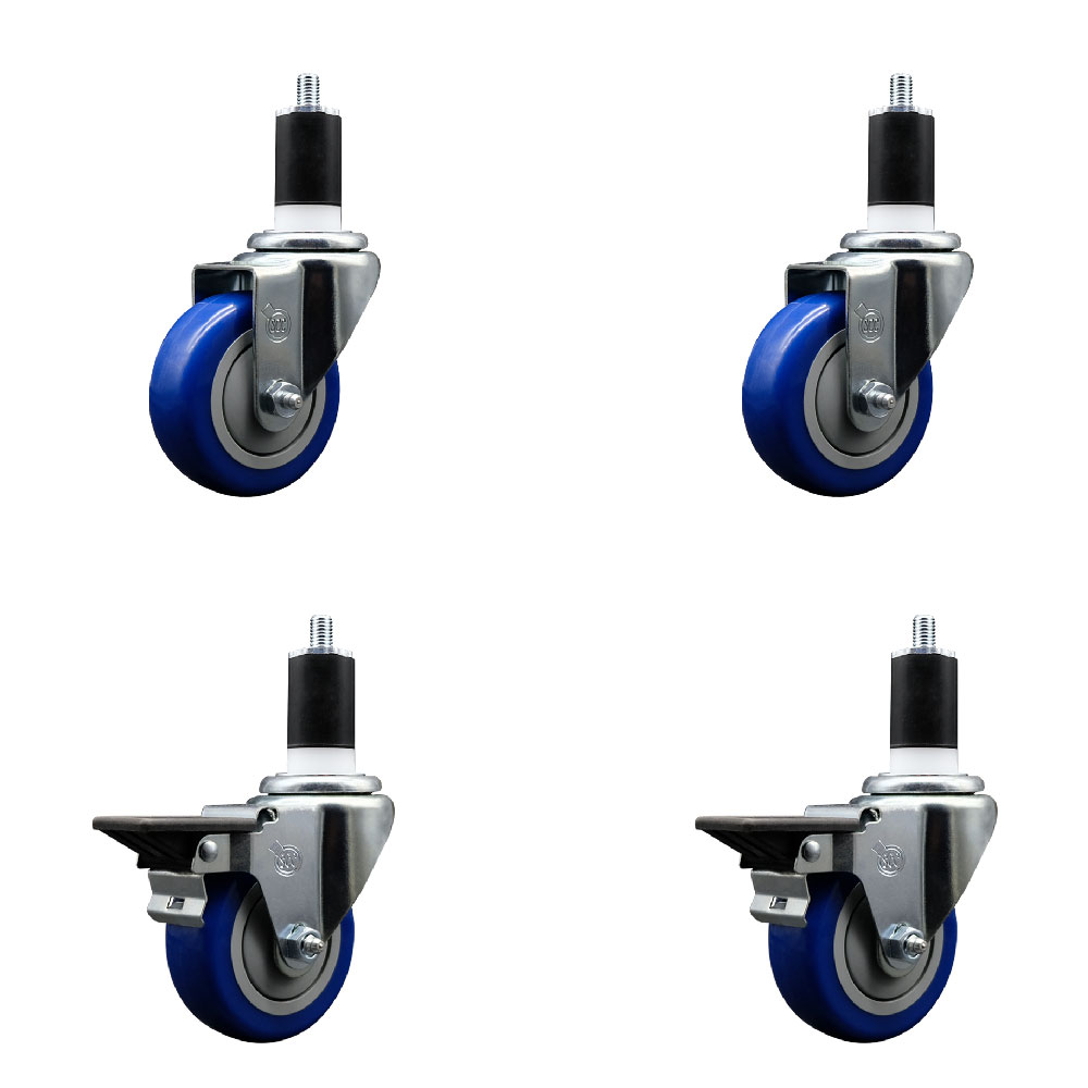 SCC-EX20S3514-PPUB-BLUE-2-PLB-2-112 Polyurethane Swivel Expanding Stem Caster with 3.5 in. Blue Wheels & 1.5 in. Stems - Set of 4