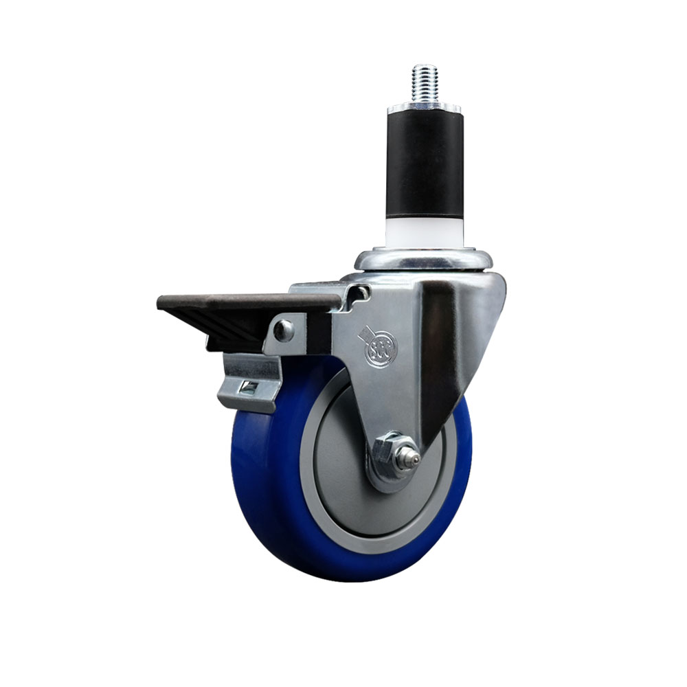 SCC-EX20S414-PPUB-BLUE-PLB-112 Polyurethane Expanding Stem Swivel Caster with 4 in. Blue Wheel & 1.5 in. Stem & Posi Locking Brake