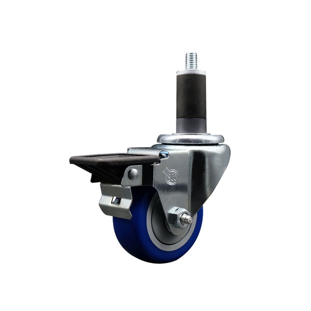 SCC-EX20S314-PPUB-BLUE-PLB-114 Polyurethane Expanding Stem Swivel Caster with 3 in. Blue Wheel & 1.25 in. Stem & Posi Locking Brake