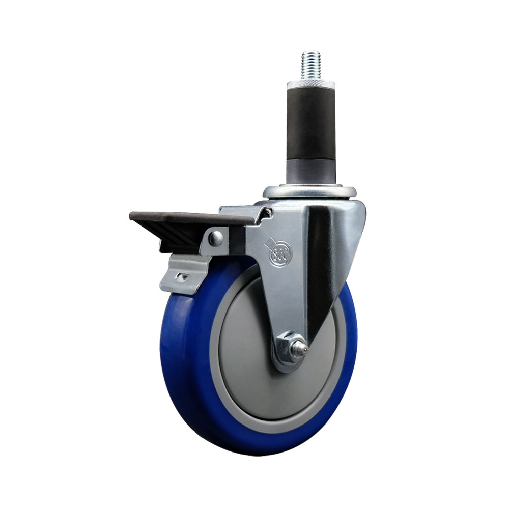 SCC-EX20S514-PPUB-BLUE-PLB-114 Polyurethane Expanding Stem Swivel Caster with 5 in. Blue Wheel & 1.25 in. Stem & Posi Locking Brake
