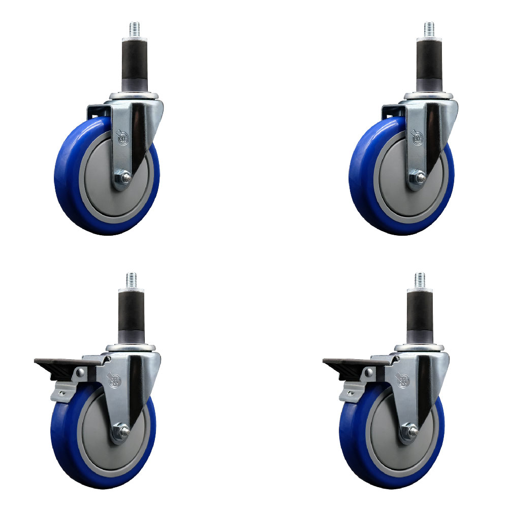 SCC-EX20S514-PPUB-BLUE-2-PLB-2-114 Polyurethane Swivel Expanding Stem Caster with 5 in. Blue Wheels & 1.25 in. Stems - Set of 4