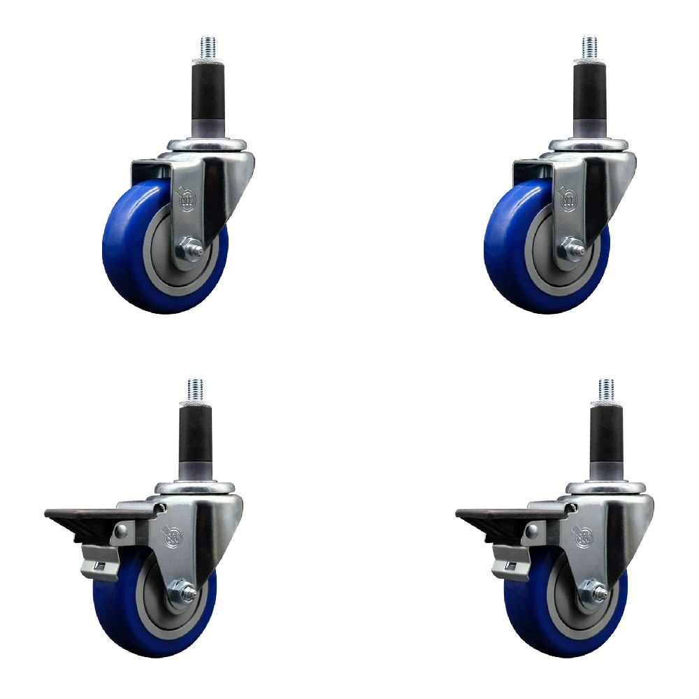SCC-EX20S3514-PPUB-BLUE-2-PLB-2-118 Polyurethane Swivel Expanding Stem Caster with 3.5 in. Blue Wheels & 1.13 in. Stems - Set of 4