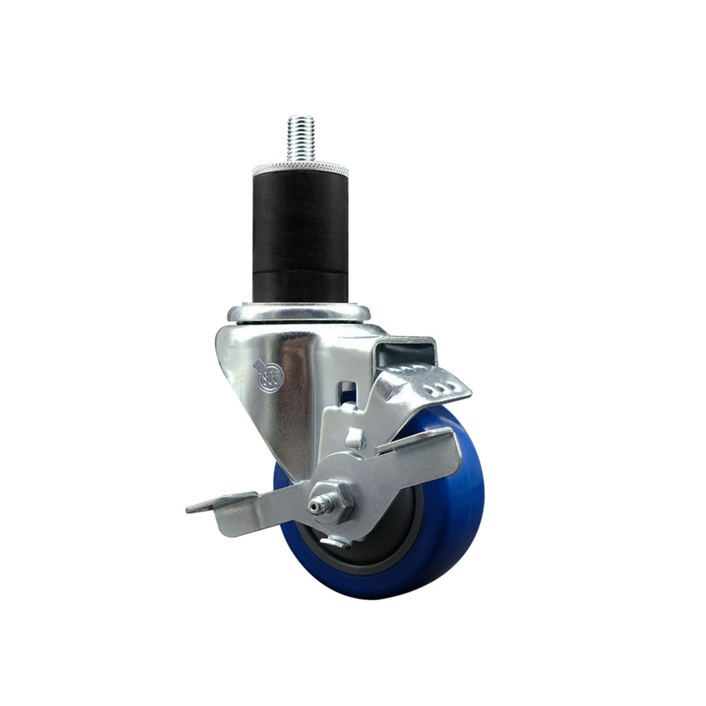 SCC-EX20S314-PPUB-BLUE-TLB-134 Polyurethane Expanding Stem Swivel Caster with 3 in. Blue Wheel & 1.75 in. Stem & Top Locking Brake