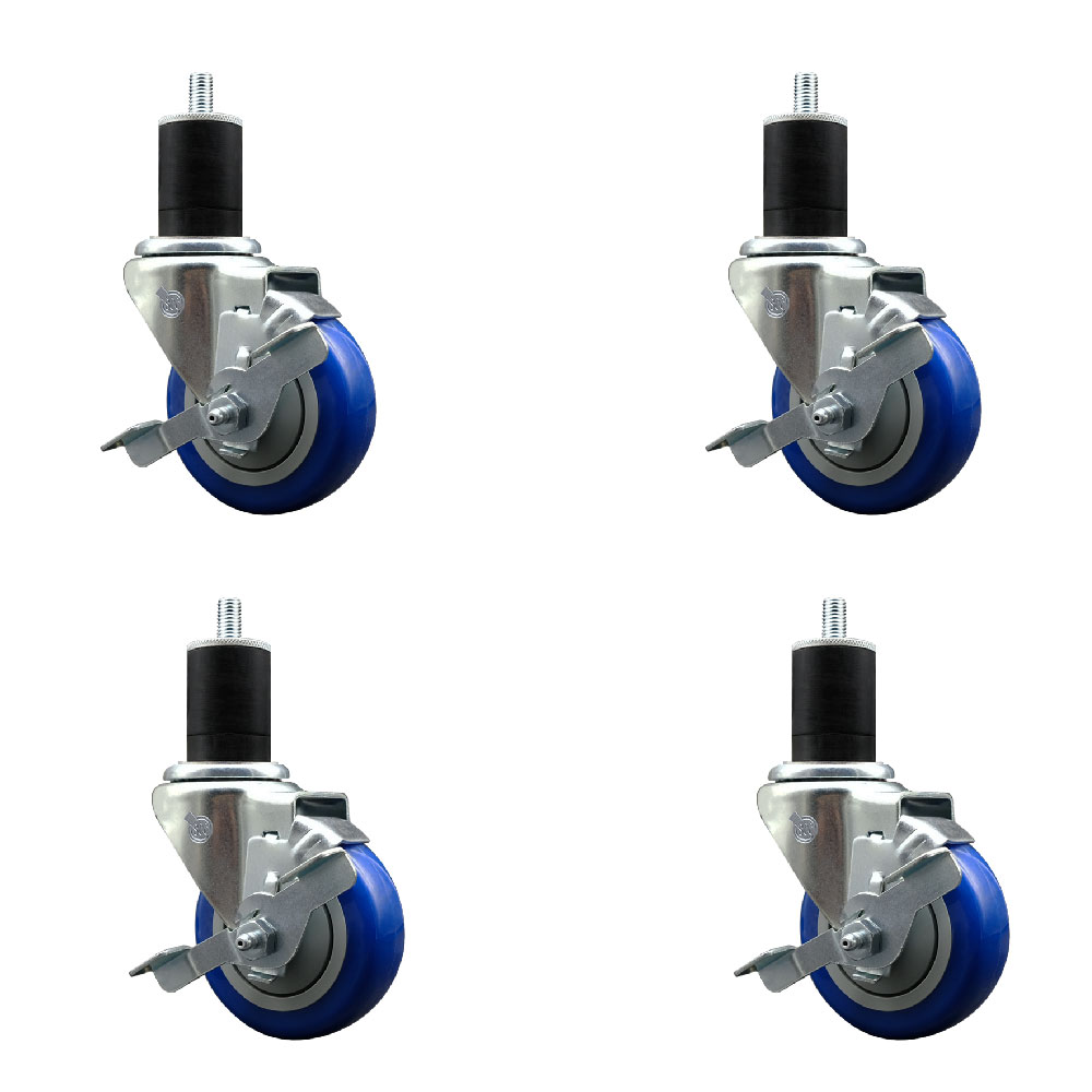 SCC-EX20S3514-PPUB-BLUE-TLB-134-4 Polyurethane Swivel Expanding Stem Caster with 3.5 in. Blue Wheels & 1.75 in. Stems - Set of 4