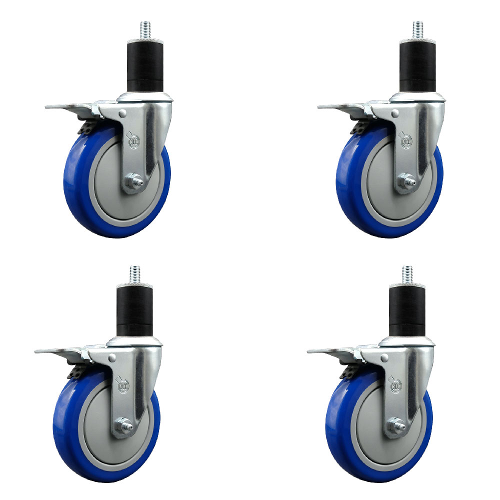 SCC-EXTTL20S514-PPUB-BLUE-134-4 Polyurethane Swivel Expanding Stem Caster with 5 in. Blue Wheels & 1.75 in. Stems - Set of 4