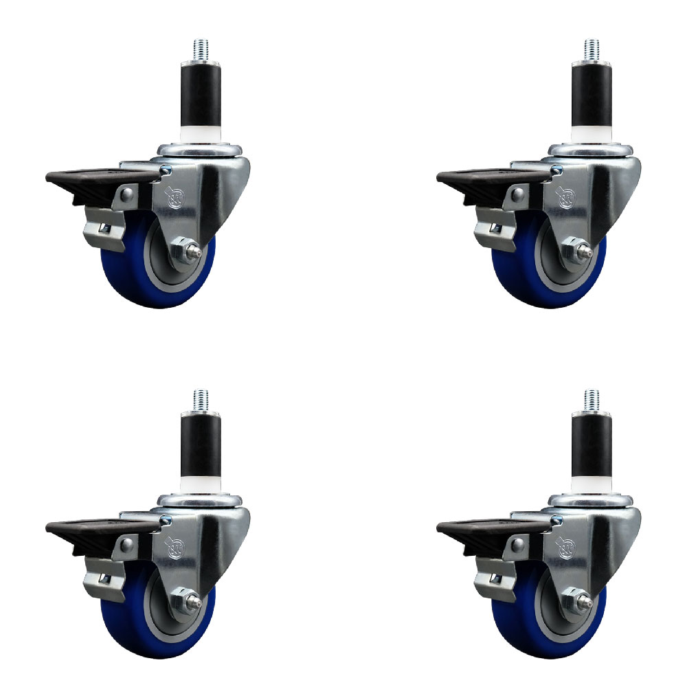 SCC-EX20S314-PPUB-BLUE-PLB-138-4 Polyurethane Swivel Expanding Stem Caster with 3 in. Blue Wheels & 1.38 in. Stems - Set of 4