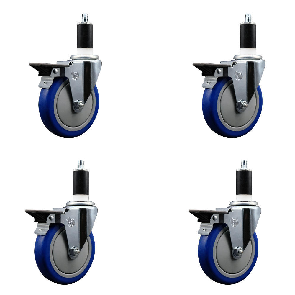 SCC-EX20S514-PPUB-BLUE-PLB-138-4 Polyurethane Swivel Expanding Stem Caster with 5 in. Blue Wheels & 1.38 in. Stems - Set of 4