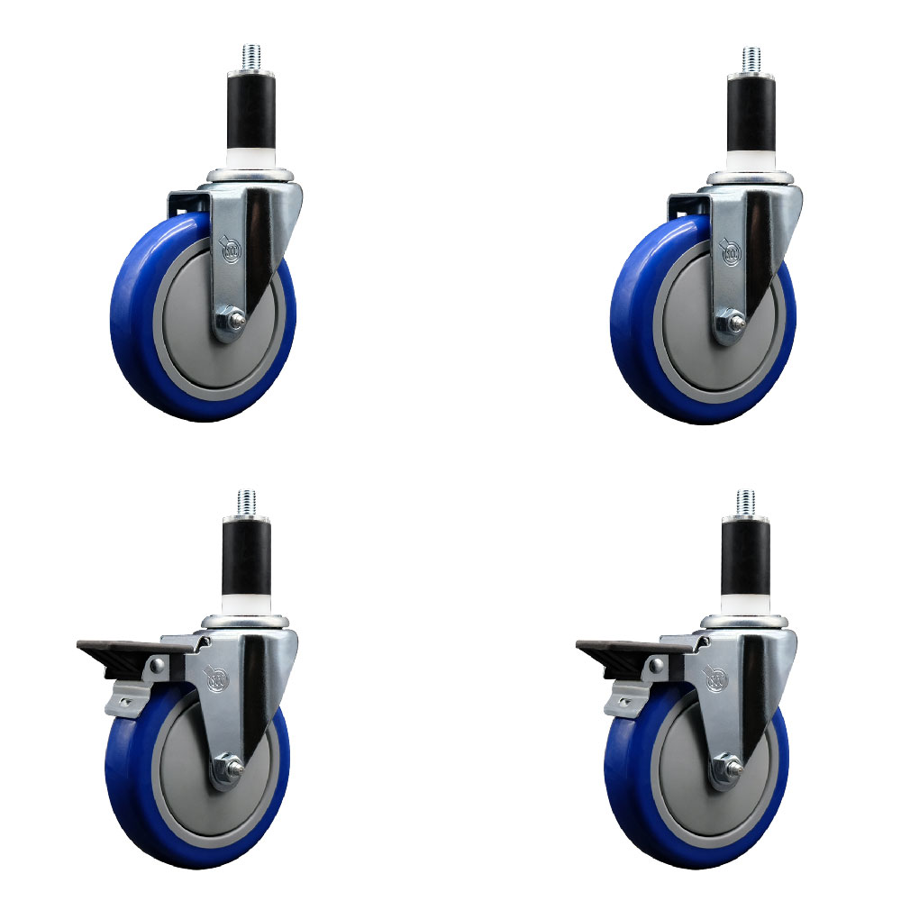 SCC-EX20S514-PPUB-BLUE-2-PLB-2-138 Polyurethane Swivel Expanding Stem Caster with 5 in. Blue Wheels & 1.38 in. Stems - Set of 4