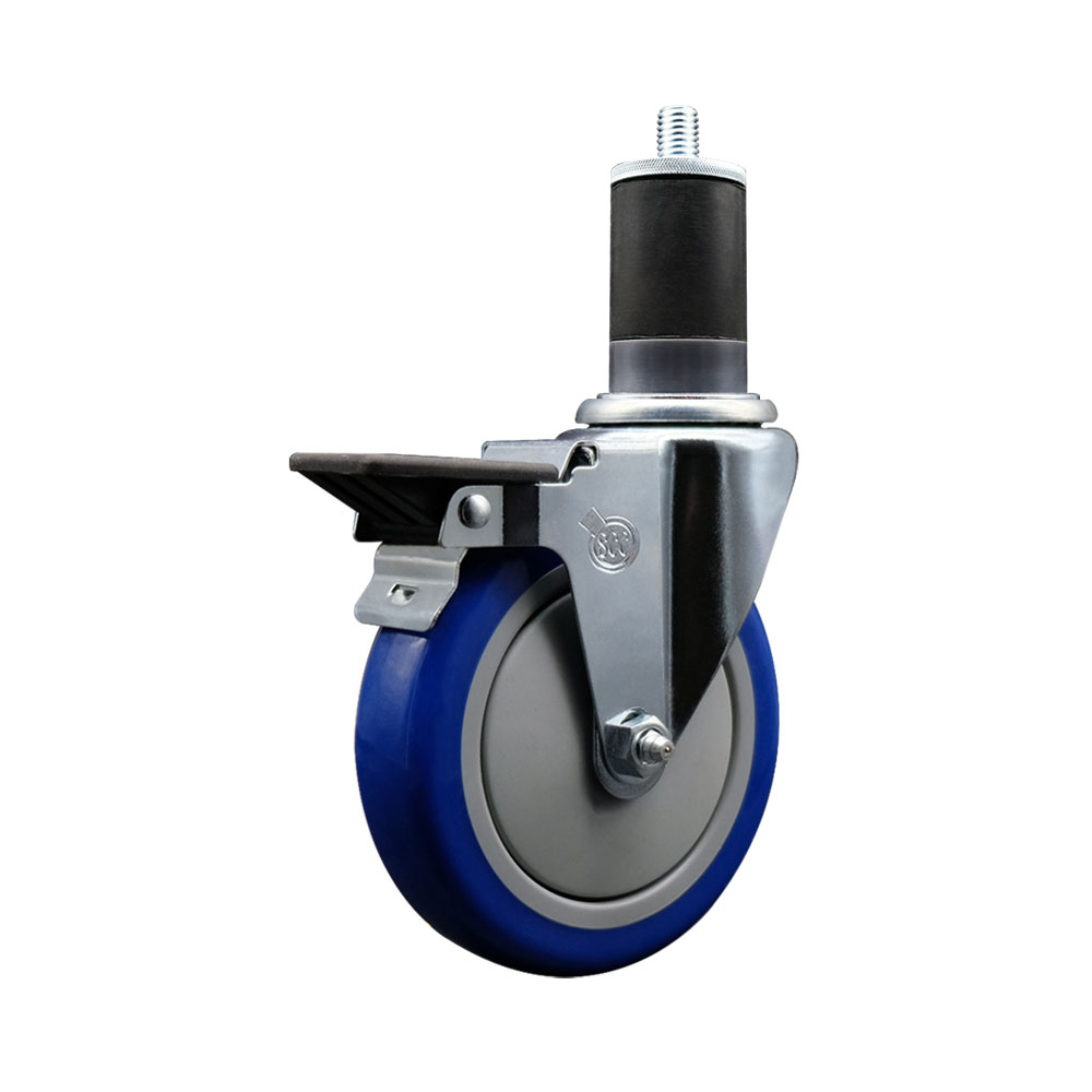 SCC-EX20S514-PPUB-BLUE-PLB-158 Polyurethane Expanding Stem Swivel Caster with 5 in. Blue Wheel & 1.63 in. Stem & Posi Locking Brake