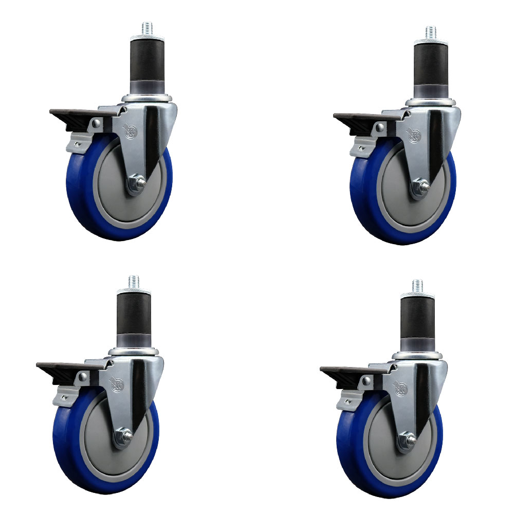 SCC-EX20S514-PPUB-BLUE-PLB-158-4 Polyurethane Swivel Expanding Stem Caster with 5 in. Blue Wheels & 1.63 in. Stems - Set of 4