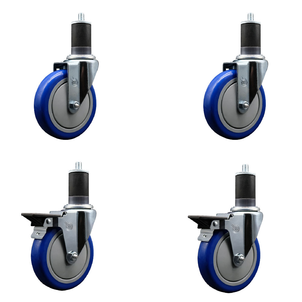 SCC-EX20S514-PPUB-BLUE-2-PLB-2-158 Polyurethane Swivel Expanding Stem Caster with 5 in. Blue Wheels & 1.63 in. Stems - Set of 4