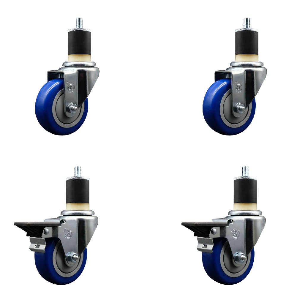 SCC-EX20S3514-PPUB-BLUE-2-PLB-2-178 Polyurethane Swivel Expanding Stem Caster with 3.5 in. Blue Wheels & 1.87 in. Stems - Set of 4