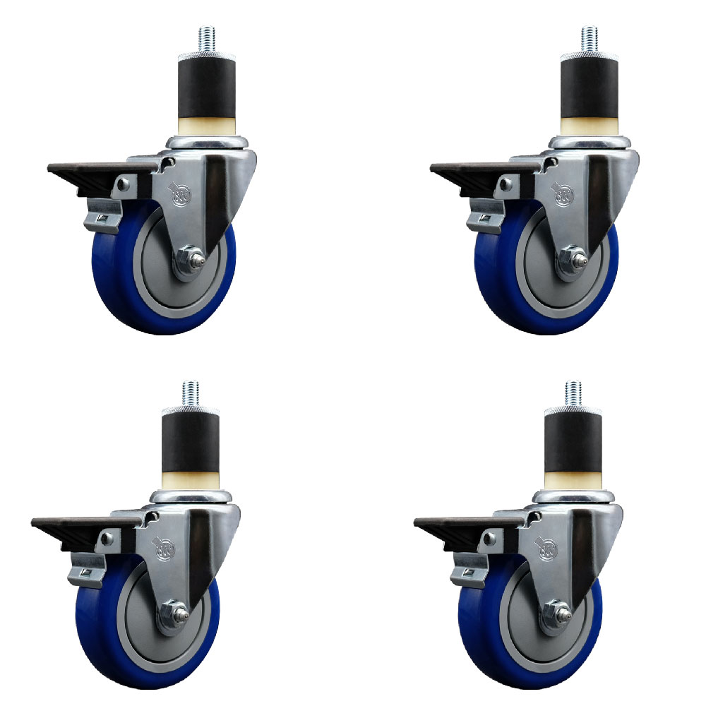 SCC-EX20S414-PPUB-BLUE-PLB-178-4 Polyurethane Swivel Expanding Stem Caster with 4 in. Blue Wheels & 1.87 in. Stems - Set of 4